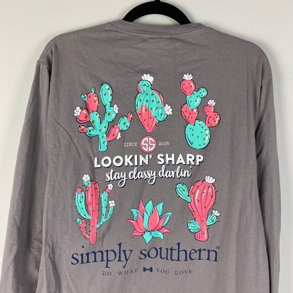Simply Southern Lookin Sharp Stay Classy Darlin Gray Long Sleeve T-Shirt M - Picture 1 of 9